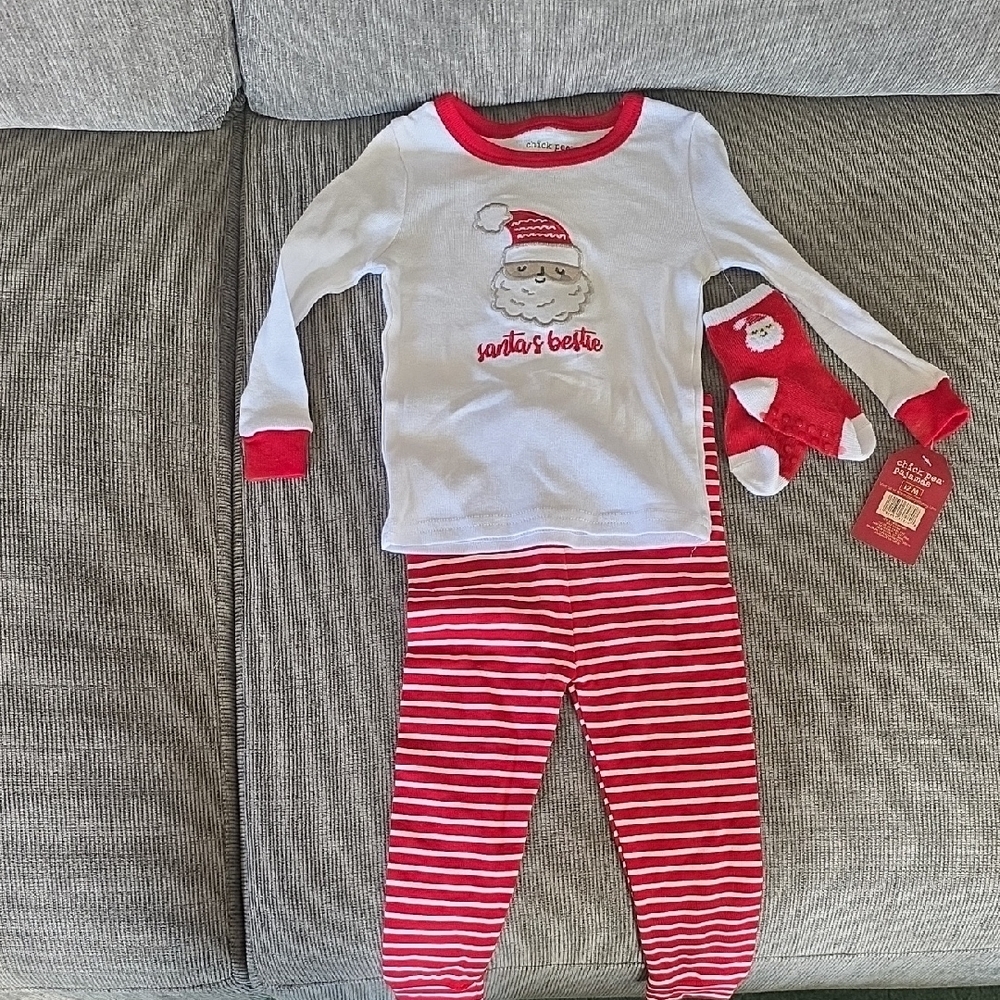 Chick Pea Pajamas Festive Santa Pajama Set - Red and White, NWT, 12M.‎